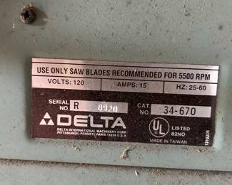 Table Saw label
