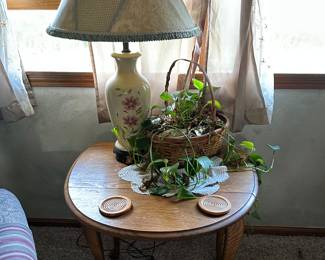 Small Side Table, Lamp, Live Plant 
