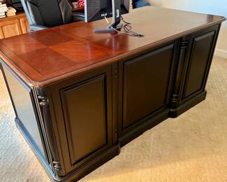 Classic Style Two Tone Executive Desk with Dark Base and Checkered Inlay Top