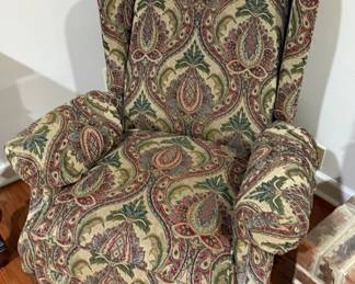 Upholstered Paisley Pattern Wingback Chair