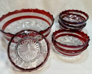 Serving and Berry Bowls with Ruby Scalloped Edge
