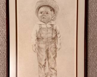 Framed and Matted Art of Small Child by L Henry #187/200