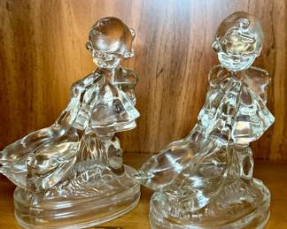 Glass Bookends of Girl with Geese