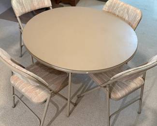 Round Card Table with Four Upholstered Folding Chairs