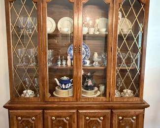 Vintage China Cabinet with Glass Doors and Closed Lower Storage