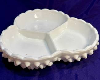 Vintage Hobnail Milk Glass Three Section Relish/Candy Dish