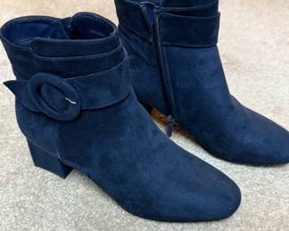 IMPO Blue Suede Ankle Boots with Buckle Detail