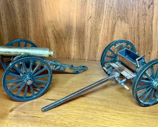Vintage Miniature Civil War Cannon and Artillery Wagon