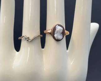 14K GE Band Ring (not Diamond) Size 5 * Vintage Gold Cameo Ring Size 6 