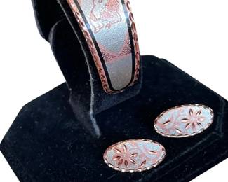 Angel & Cupids Copper Looking Bracelet (no Marks) With Flower Earrings