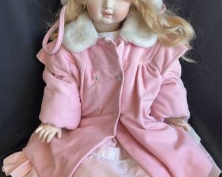 Antique 1907 28” Porcelain Doll Of A Girl In Pink * Joints Articulate 