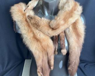 Vintage Warm Brown 45” Mink Fur Stole With Three Full Head & Body 