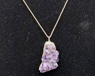 Raw Amethyst Crystal Pendant & 925 Sterling Silver Necklace 