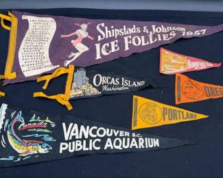 Vintage Felt Pennants * 1957 Ice Follies; Oregon; Orcas Island; Vancouver BC