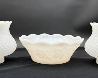 Beautiful Milk Glass Bowl & 2~ Rare Sconces 