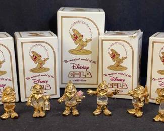 Seven! Disney 24K Gold Plated And Made in Austria Crystal Figurines * Snow White And The 7 Dwarves 