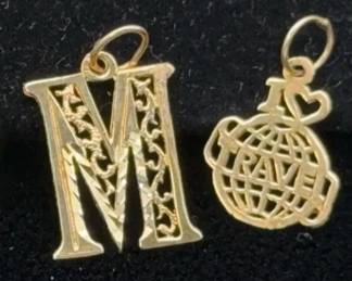 14K Gold Pendants * Letter ‘M’ & ‘I ❤️Travel’ * Weight = 1.44g