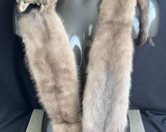 Vintage 56” Mink Fur Stole W/ Four Gorgeous Full Head & Body Mink Stoles * Silvery Gray/Tan Color 