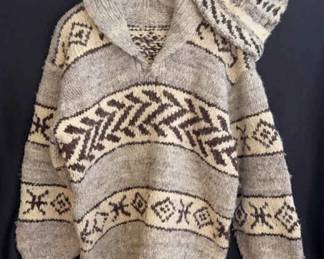 Vintage HandKnit Cowichan Pullover Wool Sweater & Matching Hat 