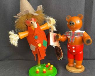 Vintage West Germany Wooden Figurines * Scarecrow & Bear