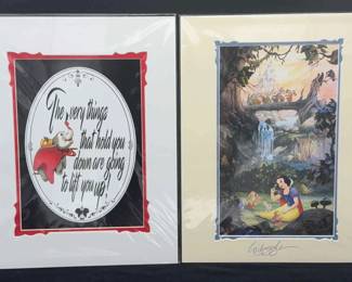 2~ NEW Matted Disney Prints * Dumbo * Autographed Snow White & The Seven Dwarfs 
