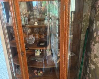 Curved glass oak China cabinet
