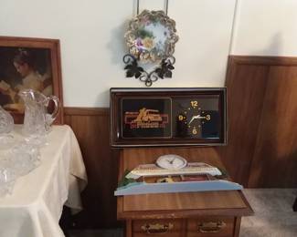 Snap On clock, vintage chest 