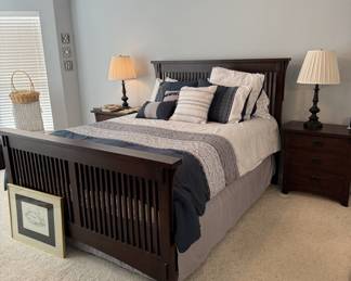 Master Bedroom Bed, lamps, side table and dresser with mirror