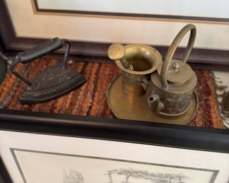 Brass items and cast irons