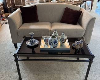 Pier One Living Room Sofa and Wrought Iron Coffee Table