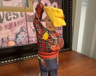 Vintage Wind Up Cowboy Throwing Lasso