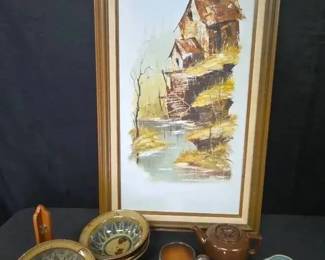 CT684Original Vintage Hand Painted Oil Painting Of Rustic Homestead