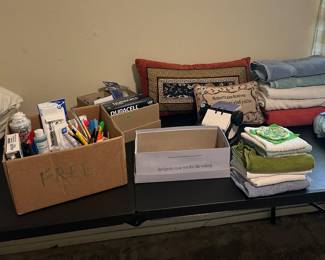 Linens, toiletries, throw pillows