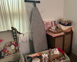 Heavy duty Ironing board, more Christmas, wood trunk 
