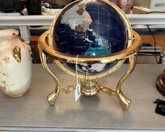 Brass base world globe with gemstone inlays