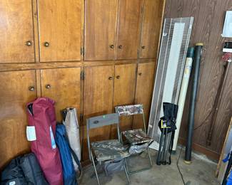 Folding chairs, wire shelving