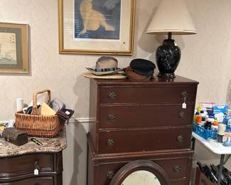 Vintage chest of drawers,Oval antique mirror