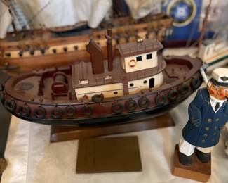Vintage tugboat wooden model