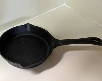 Cast Iron Skillet is 6in d w/ Side Pour Spouts