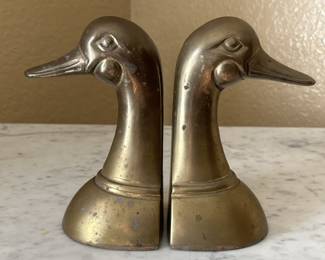 Pair Vintage Brass Duck Head Bookends