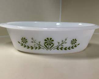Vintage Glasbake Green Daisy Casserole