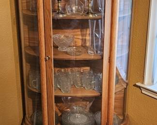 Antique Oak Claw Foot Curved Glass Curio w/ Key