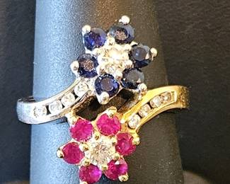 18K Gold Ruby, Sapphire & Diamond Ring