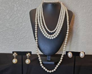 Costume Jewelry Faux Pearls - Strands & Earrings