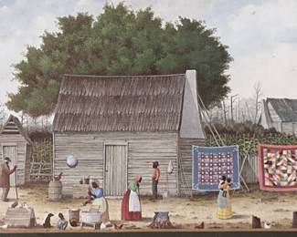 African American Folk Art Print- Airing the Quilts