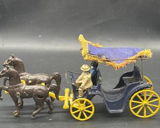 Vintage Cast Iron Horse-Drawn Carriage Toy