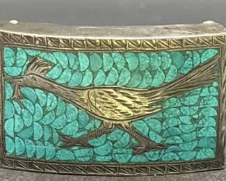 Sterling w/ Turquoise Belt Buckle, 48.30g