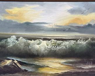 Seascape Oil On Canvas in Vintage Frame