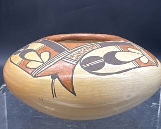 Flat Hopi Vase Cactus & Cactus Flower Design