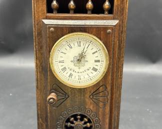 Vintage Breton Carved Wood Clock Cabinet & Clock